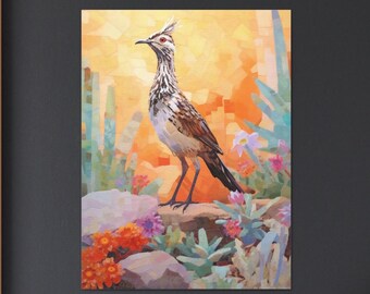 Roadrunner Art Print, Desert Bird Western Home Decor, Southwestern Wallart, Sonoran Desert Painting, Farmhouse Artwork, Cactus, Mexican Folk
