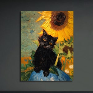 Vincent Van Gogh's Sunflower Cat Print, Van Gogh Cat Poster, Black Cat Wall Art, Home Decor Poster Funny Cat Lover Gift Drunk Grumpy Wallart
