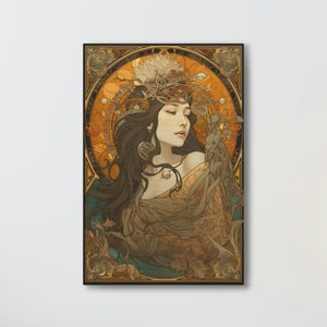 Art Nouveau Wall Art Alphonse Mucha Print Art Deco Artwork Flower Painting Plant Nature Botanical Home Decor Floral Bohemian Garden Eclectic