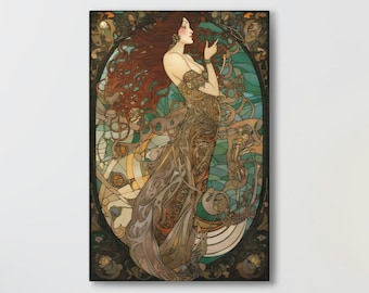 Art Nouveau Print Alphonse Mucha Painting Print Artwork Vintage Wall Art Deco Wallart Eclectic Bohemian Home Decor Boho 12" x 18"