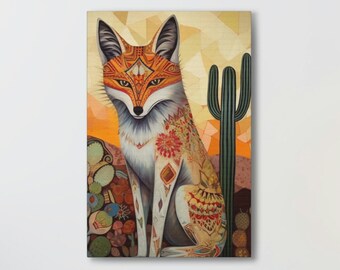 Desert Fox Artwork Fennec Kit Print Desert Western Wall Art Wild West Decor Cactus Painting Southwestern Home Decoration Wallart Native Folk