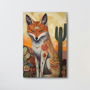 Desert Fox Artwork Fennec Kit Print Desert Western Wall Art Wild West Decor Cactus Painting Southwestern Home Decoration Wallart Native Folk