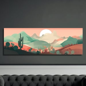 Desert Boho Wall Art Landscape Vista Painting Home Decor Southwestern Panoramic Western Mural Ready To Hang Canvas Print Bohemian Artwork