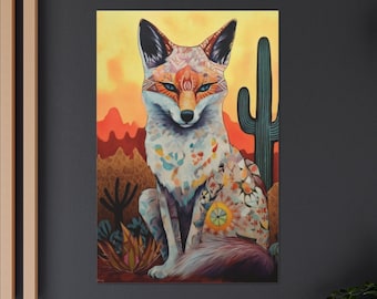 Desert Fox Wall Art, Farmhouse Print, Southwestern Painting Boho Decor, Sonoran Artwork, Large Retro Vintage Canvas Ready To Hang Wallart