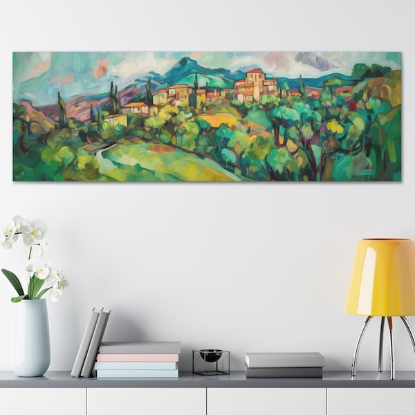 Lombardy Italy Travel Art Landscape Bergamo Panorama Painting Wall Art Print Van Gogh La Pastiche Field Wide Horizontal Ready To Hang Canvas