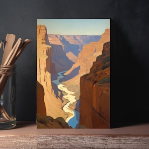 Grand Canyon National Park, Vintage Travel Retro Print, Southwestern Wall Art Painting, Arizona Wallart, Desert Artwork, Rustic Home Decor