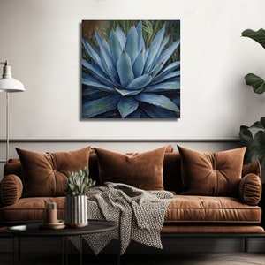 Blue Agave Painting, Desert Oil Painting, Spanish Artwork, Cactus Home Decor, Mexican Wall Art, Southwestern Print, Ready to Hang Canvas