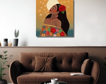 Chiapas Woman Painting Print Mexican Art Folklore Hispanic Heritage Month Wallart Latino Folk Mexico Artwork Flower Floral Wall Hanging