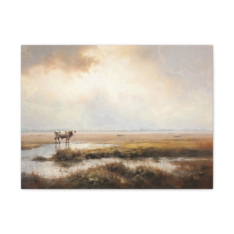 Vintage Cow Print Farm Wall Art Landscape Large Vintage Artwork Fine Art Style Oil Painting Modern Farmhouse Ready to Hang Canvas image 10