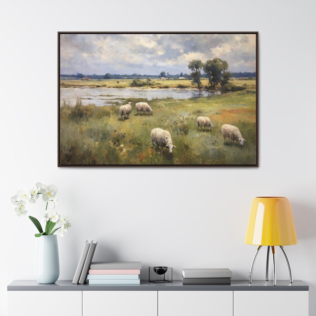 Framed Sheep Painting Art Print Vintage Home Decor Large Canvas Wall ...