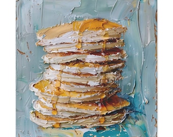 Pancakes Oil Painting Kitchen Wall Art Food Decor, Dining Room Wall Decor, Breakfast Artwork Diner Restaurant Artwork Canvas Print