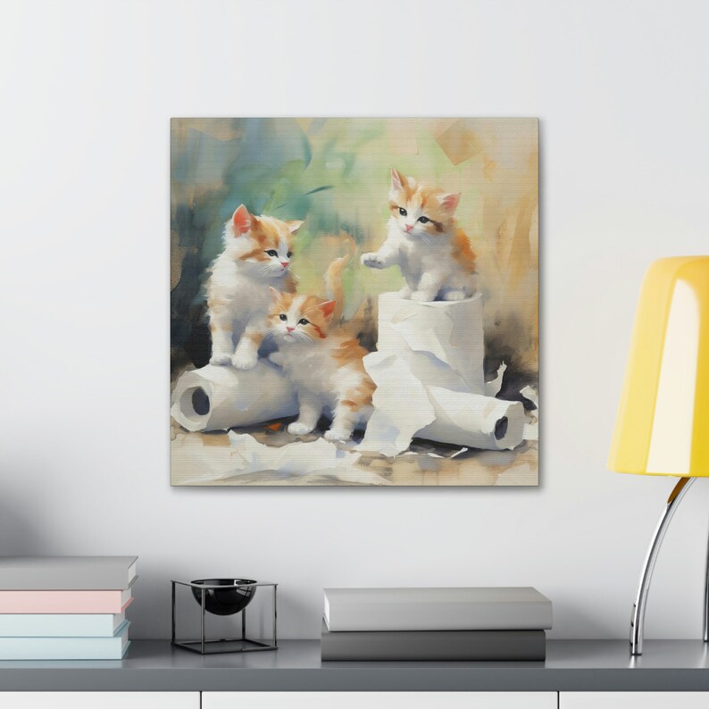 Cute Cat Bathroom Wall Art Cat Bathroom Art Kittens Playing - Etsy