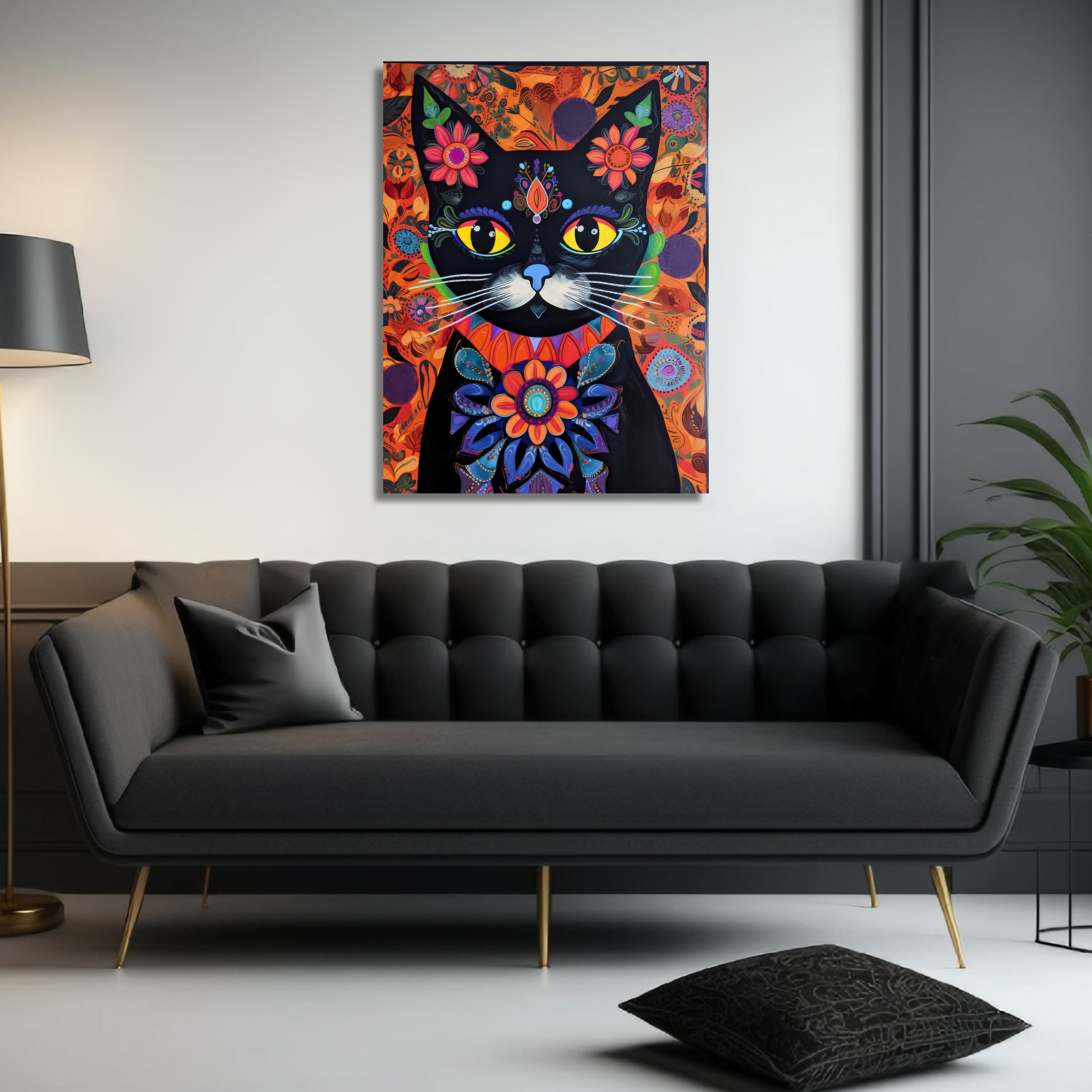 Black Cat Wall Decor Art Print, Cute Kitten Wallart, Black Cat Portrait ...