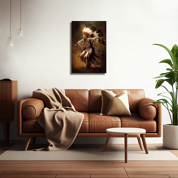 Native American Art Print Canvas Wrap Painting Native American Indian Dance Art Print, Chief Native Artwork Mohawk Cherokee Tribe Decor