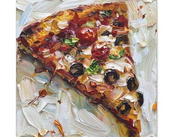 Pizza Oil Painting Kitchen Wall Art Food Decor, Slice of Pizza Wall Decor College Dorm Housewarming Gift Restaurant Artwork Canvas Print