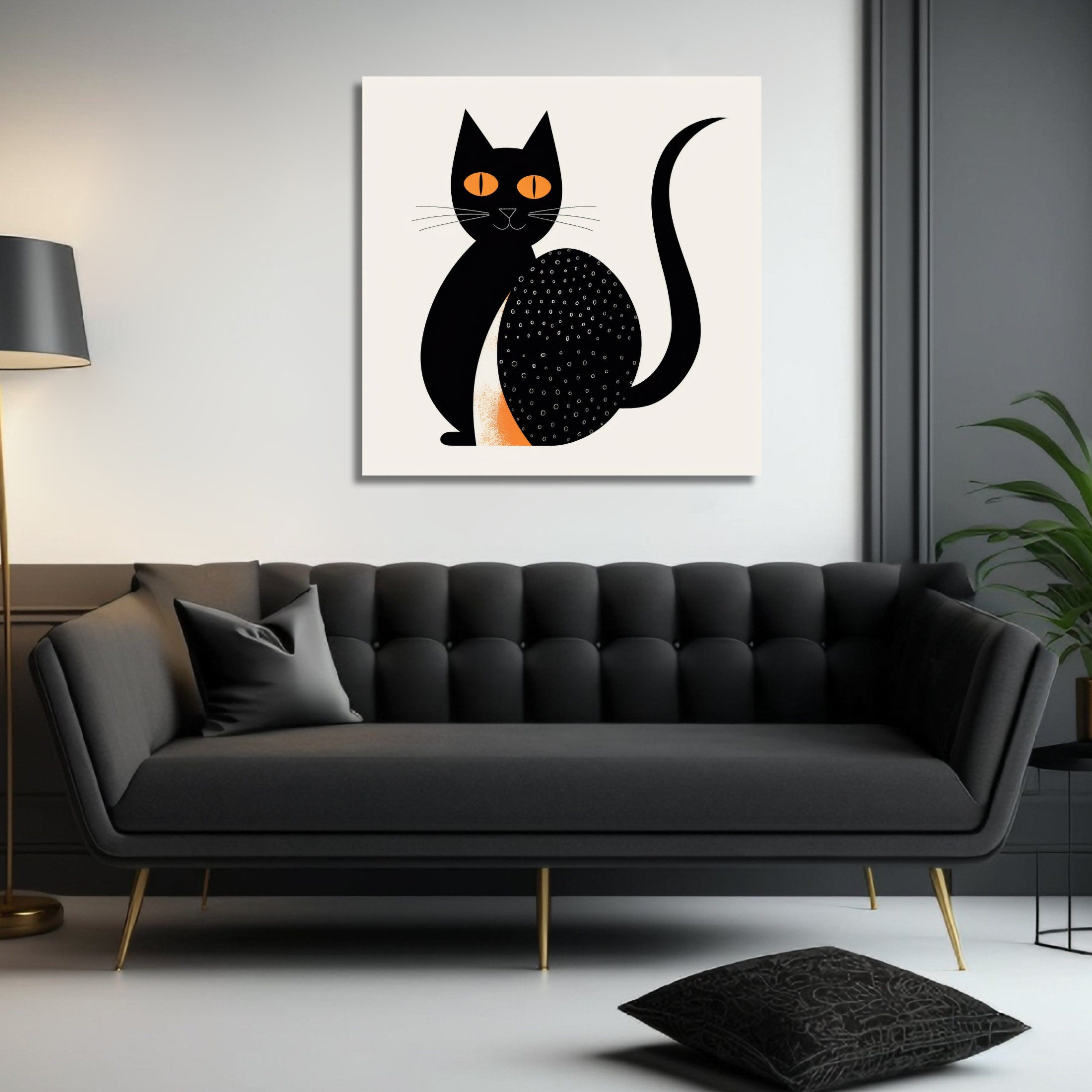 Mid Century Modern Black Cat Wall Art Print, MCM Cat Home Decor ...