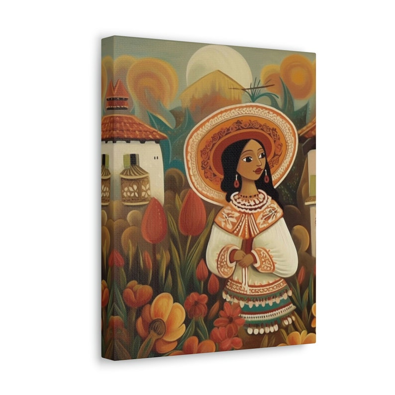 Mexican Girl Wall Art Mexico Culture Print Folk Oil Painting Woman