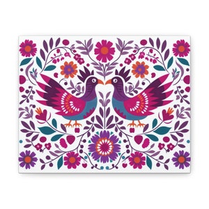 Mexican Chicken Otomi Print, Floral Wallart, Decorative Folk Art Wall Art Colorful Pink Purple Kitchen Home Decor Talavera Tile Artwork 10x8