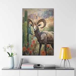 Bighorn Sheep Art Print, American Wildlife Wall Decor, National Parks Animal Rustic Home Nature Cabin Wall Art Large Ready to Hang Canvas image 4