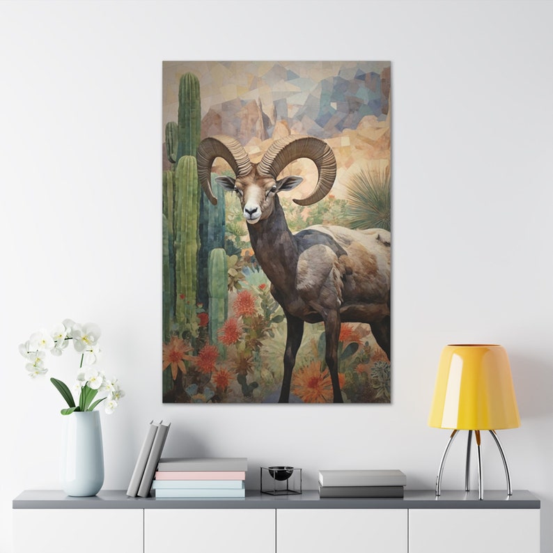 Bighorn Sheep Art Print, American Wildlife Wall Decor, National Parks Animal Rustic Home Nature Cabin Wall Art Large Ready to Hang Canvas image 4