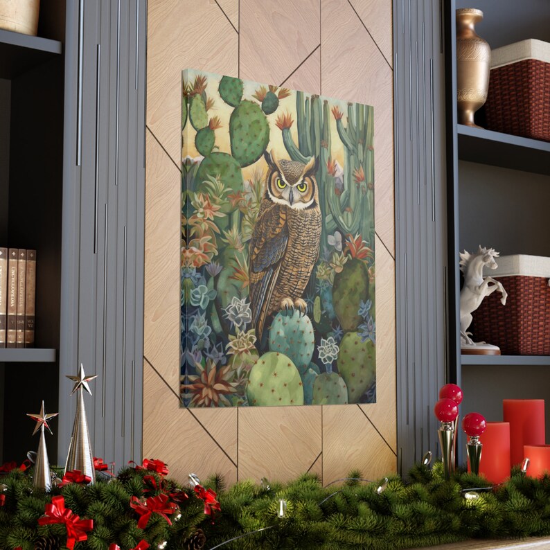 Southwestern Owl Cacti Art Print Desert Owl Painting Cacti Bird Artwork ...