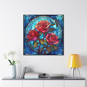 Red Rose Stained Glass Print Flower Floral Art Deco, Gothic Dark ...