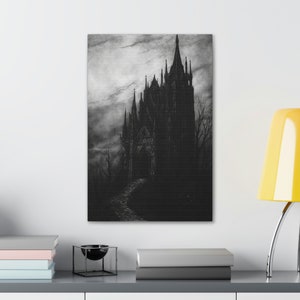 Dracula's Castle Painting Print Dark Gothic Painting Art Print Vampire Artwork Halloween Wall Art Spooky Home Decor Wallart