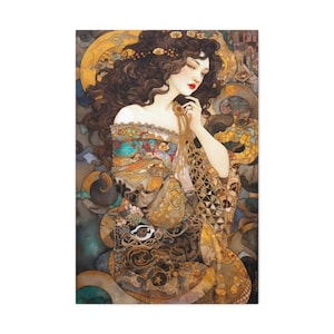Gustav Klimt Portrait of a Woman Print Art Nouveau Wall Art Adele Painting Judith Mural Retro Pastiche Vintage Ready to Hang Canvas Artwork