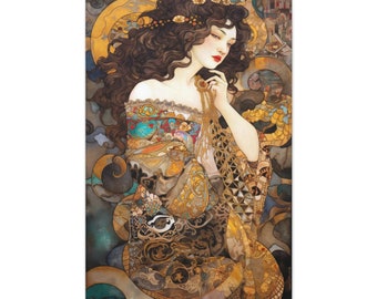 Gustav Klimt Portrait of a Woman Print Art Nouveau Wall Art Adele Painting Judith Mural Retro Pastiche Vintage Ready to Hang Canvas Artwork