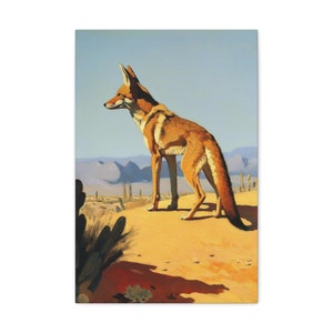 Maynard Dixon Desert Fox Painting Wall Art, Southwestern Boho Decor, Kit Fox Art Print, Retro Vintage Artwork Print, Coyote Canvas Wallart