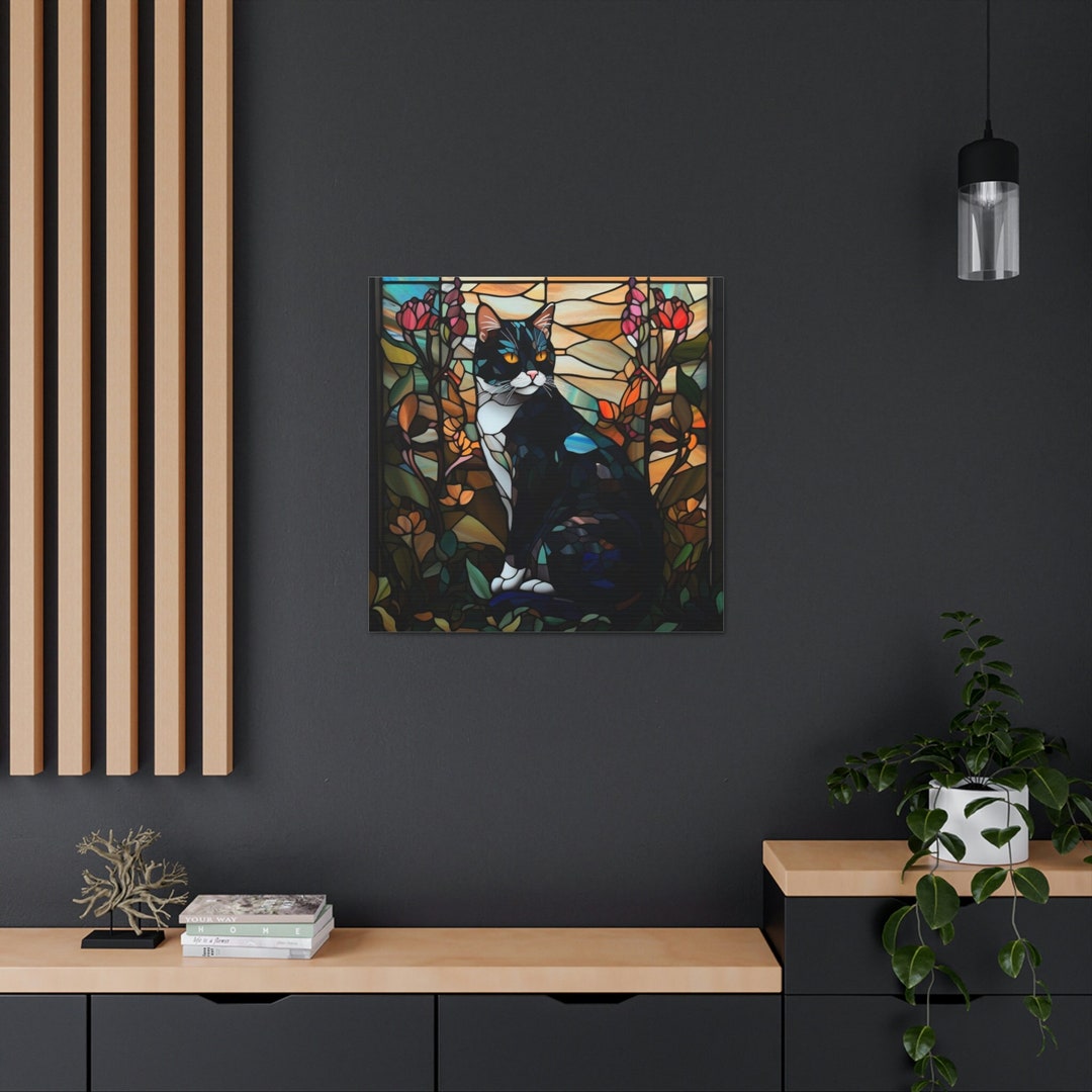 Tuxedo Cat Stained Glass Wall Art Print Home Decor Cat Lovers Gift ...