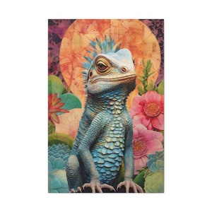 Iguana Print, Desert Flowers Art, Rainforest Animal Wall Art, Jungle Nursery Decor, Iguana Painting, Jungle Animal Artwork, Reptile Wallart