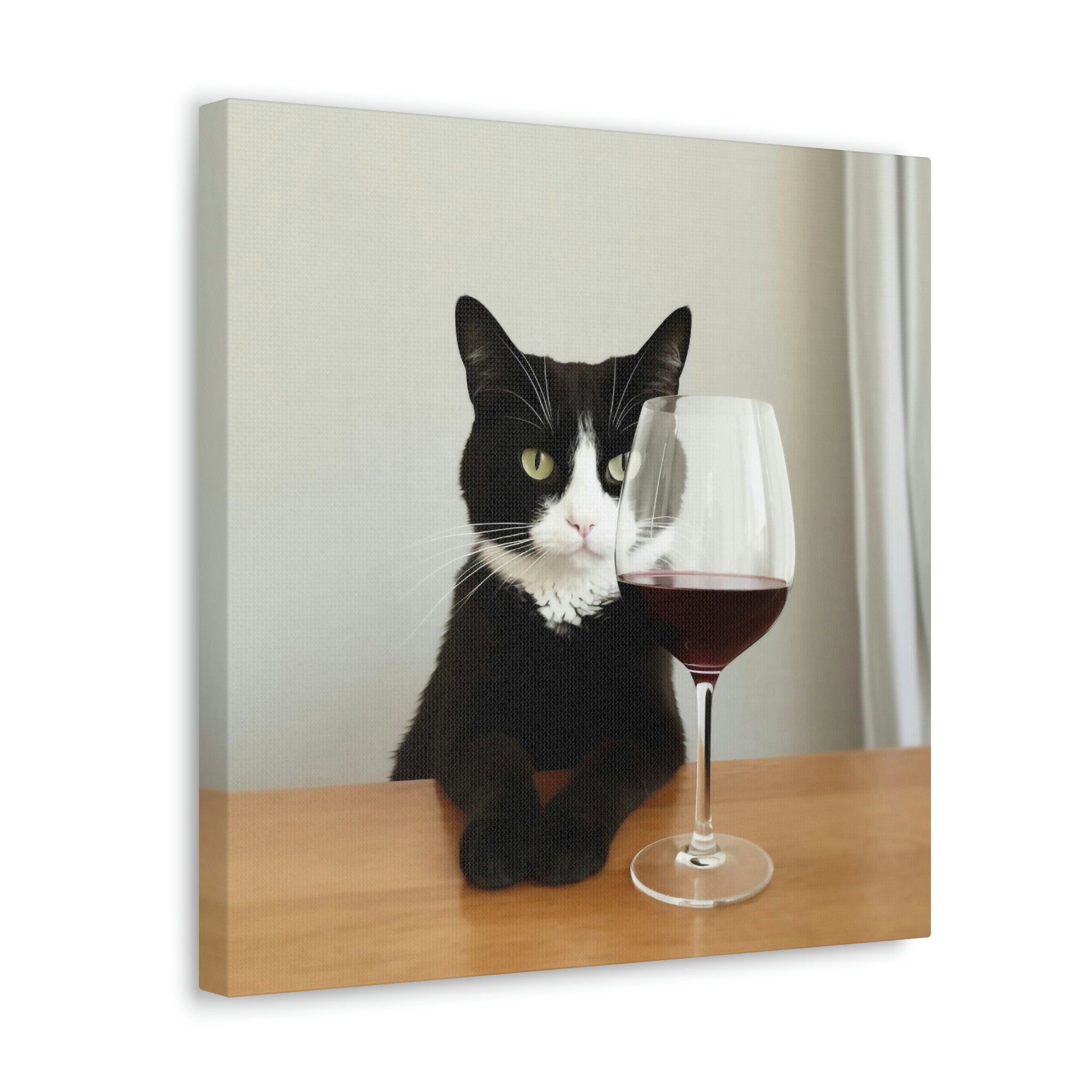 Wine Cat Art Print Black Tuxedo Cat Picture Canvas Funny Cat Lover Gift ...