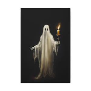 Ghost Wall Art, Dark Academia Wall Art, Vintage Ghost Painting, Gothic Wallart Print, Sheeted Ghost Cute Ghost Spooky Gothic Abandoned Art