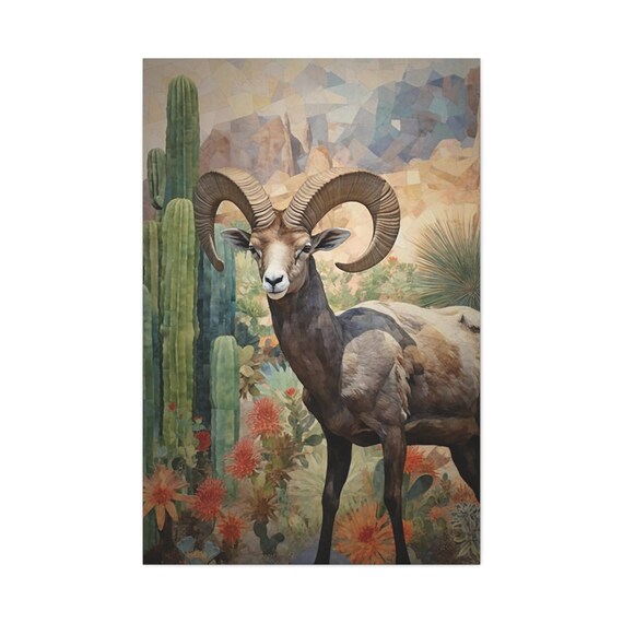 Bighorn Sheep Art Print, American Wildlife Wall Decor, National Parks Animal Rustic Home Nature Cabin Wall Art Large Ready to Hang Canvas