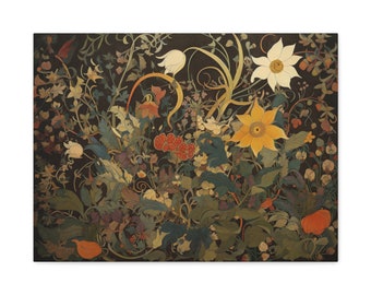 Dark Academia Flower Print Art Nouveau Wall Art Plants Artwork Nature Botanical Home Decor Floral Mucha Painting Moody Garden William Morris