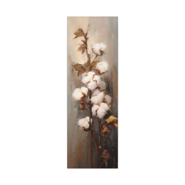 Cotton Bolls Wall Art, Cotton Flowers Art Print, Floral Painting, Cotton Balls Home Decor White Neutral Farm House Ready to Hang Canvas