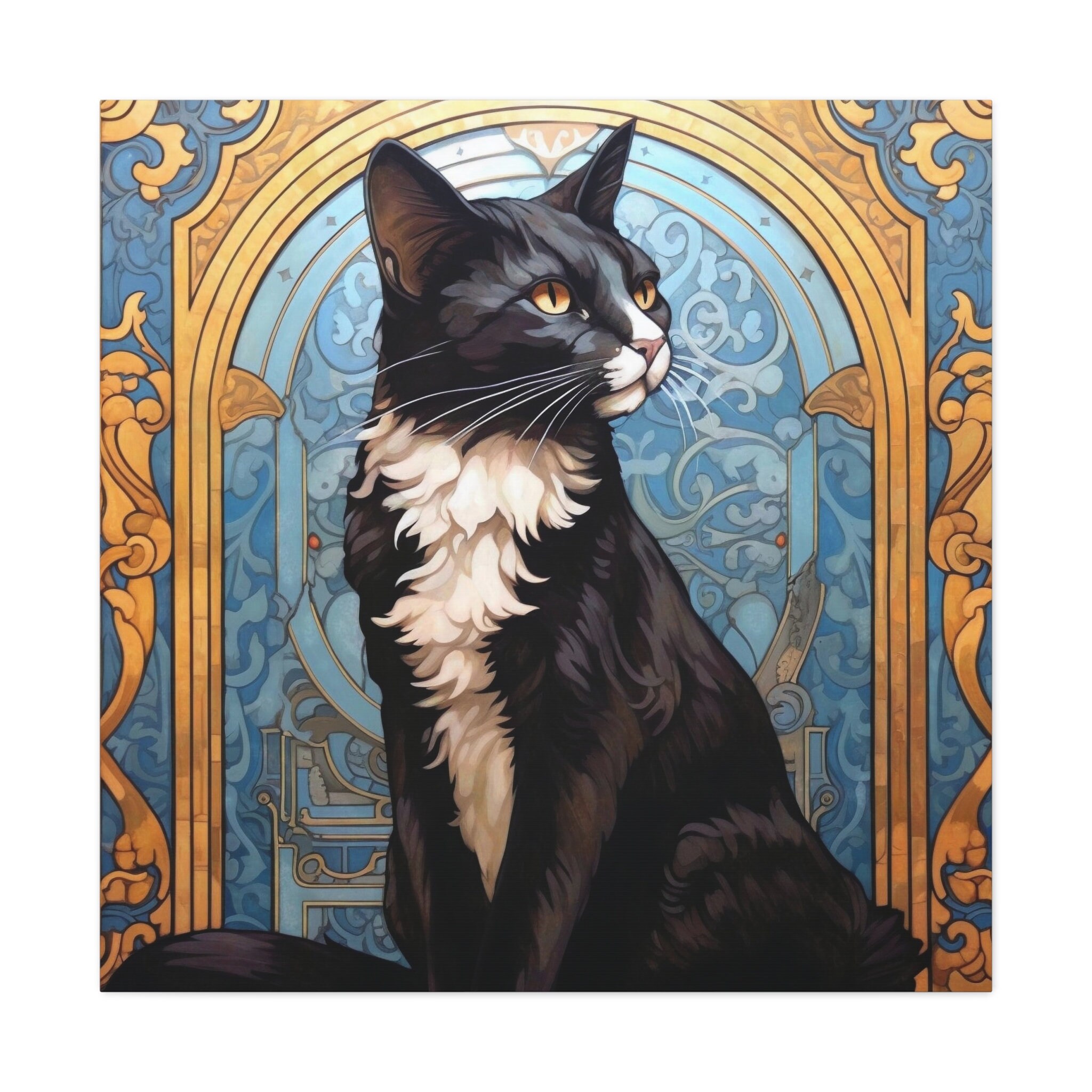 Tuxedo Cat Art Nouveau Print Alphonse Mucha Cat Artwork Cute Cat