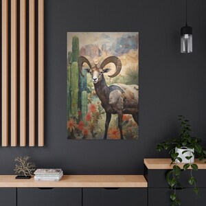 Bighorn Sheep Art Print, American Wildlife Wall Decor, National Parks Animal Rustic Home Nature Cabin Wall Art Large Ready to Hang Canvas image 5