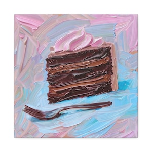Chocolate Cake Impressionist Painting Dessert Wall Art, Dining Room Food Wall Decor, Restaurant Kitchen Artwork Ready To Hang Canvas Print