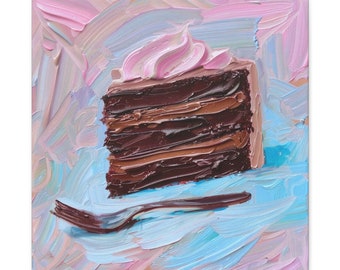 Gâteau au chocolat, tableau impressionniste, dessert, art mural, décoration murale de nourriture pour salle à manger, oeuvre d'art pour cuisine de restaurant, prête à accrocher, impression sur toile