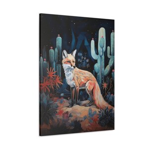 Desert Fox Painting Print Western Wall Art Wild West Decor Vintage Cactus Southwestern Home Decoration Artwork Wallart Ready to Hang Canvas image 2