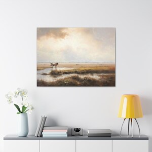Vintage Cow Print Farm Wall Art Landscape Large Vintage Artwork Fine Art Style Oil Painting Modern Farmhouse Ready to Hang Canvas image 5