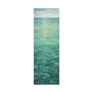 Long Narrow Wall Art, Green Blue Ocean Seascape, Vertical Painting Print, Tall Artwork Ready To Hang Canvas
