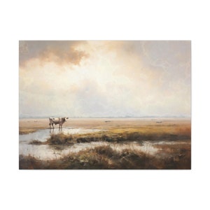 Vintage Cow Print Farm Wall Art Landscape Large Vintage Artwork Fine Art Style Oil Painting Modern Farmhouse Ready to Hang Canvas image 2