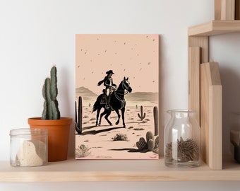 Western Cowgirls Illustration, boho art, western art, cowgirl art print, desert home decor, cactus art print, horse art print, pop artwork