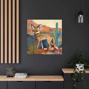 Ökenrävmålning, bondgårdsväggkonst, sydvästlig boho-dekor, Texas-konsttryck, resekonstverk i retrostil, canvastavla med prärievarg bild 5