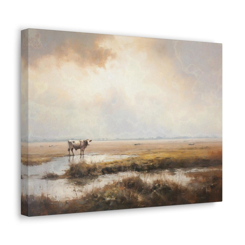 Vintage Cow Print Farm Wall Art Landscape Large Vintage Artwork Fine Art Style Oil Painting Modern Farmhouse Ready to Hang Canvas image 9