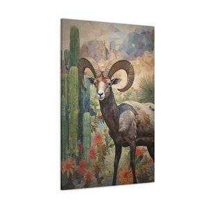 Bighorn Sheep Art Print, American Wildlife Wall Decor, National Parks Animal Rustic Home Nature Cabin Wall Art Large Ready to Hang Canvas image 2