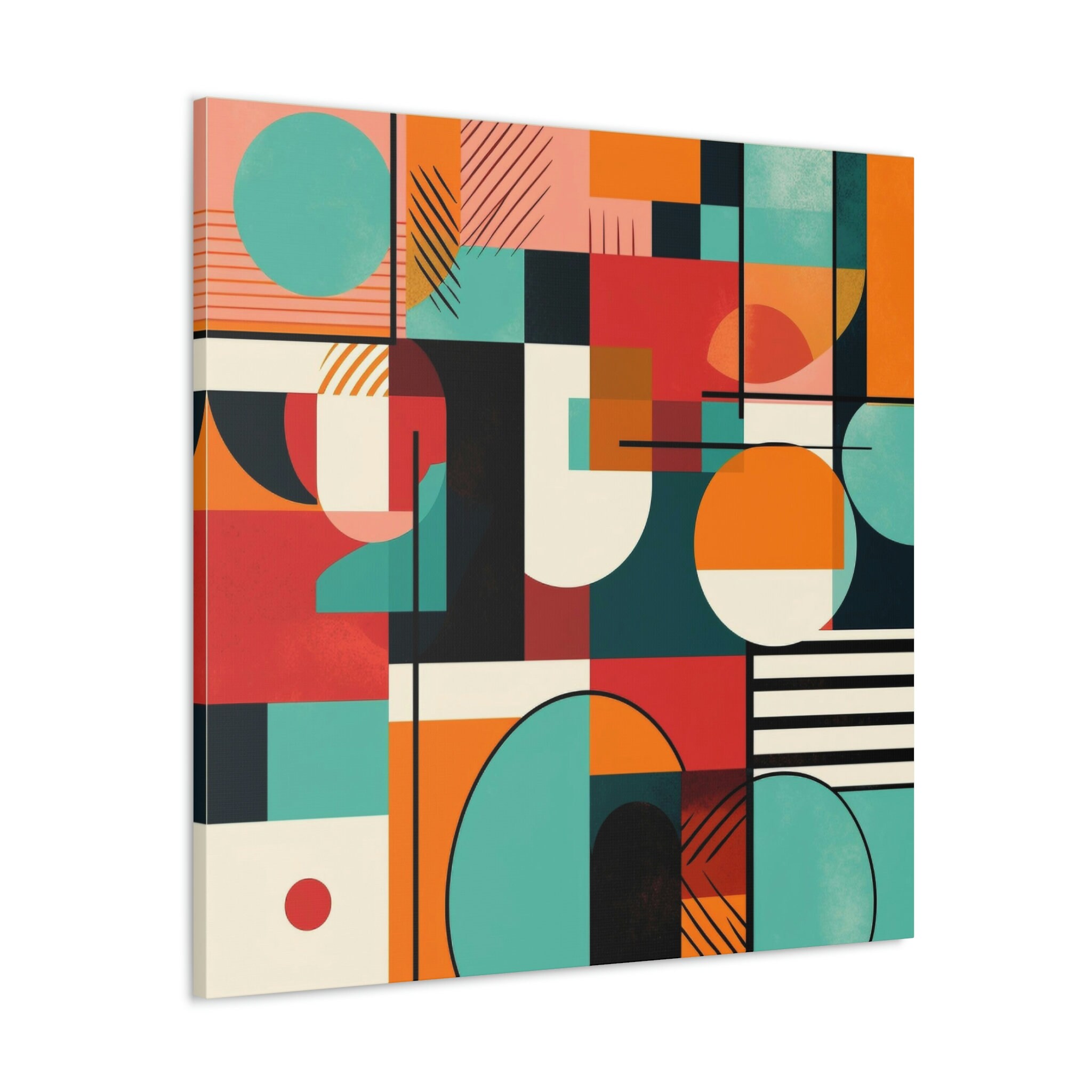 Mid Century Modern Wall Art Pink Teal Abstract Print Shapes Canvas ...